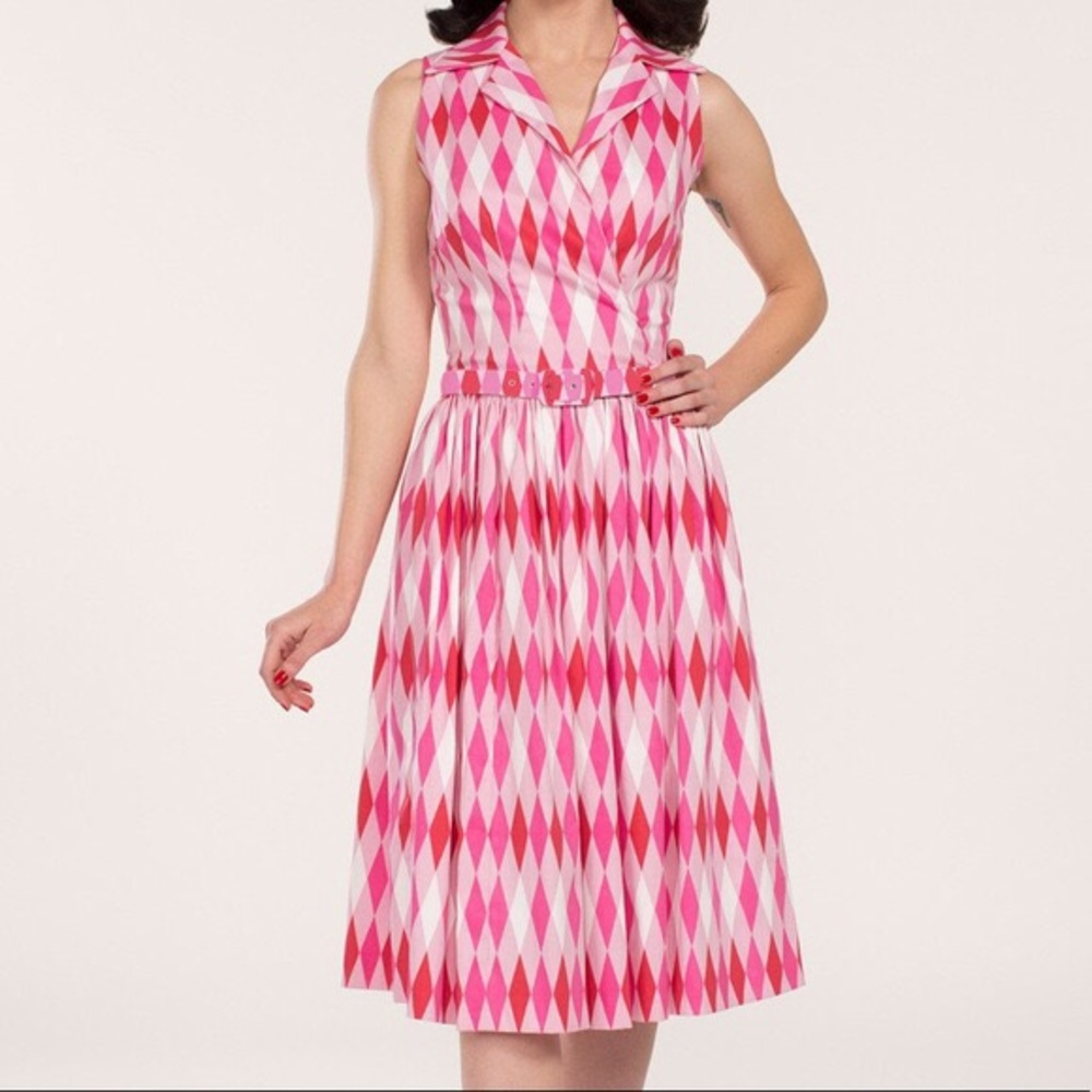 Pinup Girl Clothing Pink Harlequin Edie Dress